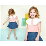 Thời trang trẻ em : Bộ Jelispoon áo hồng cổ sen, chân váy giả jean